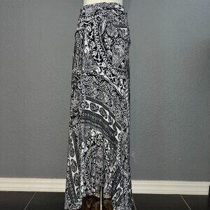 ANTHROPOLOGIE MAEVE ISSA MAXI SKIRT BLACK & WHITE MEDALLION PRINT JERSEY KNIT  L
